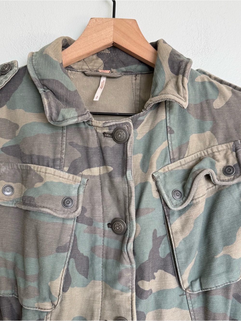 Free People Not Your Brother's Green Camo Print Surplus Jacket - Picture 9 of 12